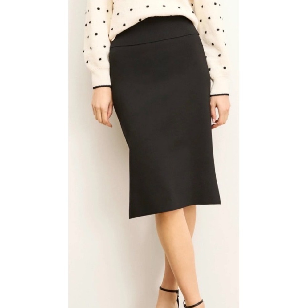 M.M.LaFleur Midi Skirt Black Ribbed Knit Pencil Skirt Professional Slits M